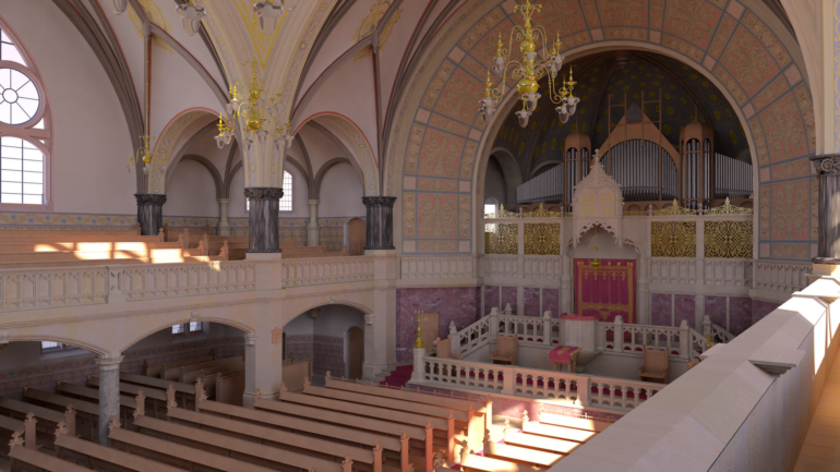 Blick auf den Innenbereich der Synagoge Dortmund, rekonstruiert für Virtual Reality