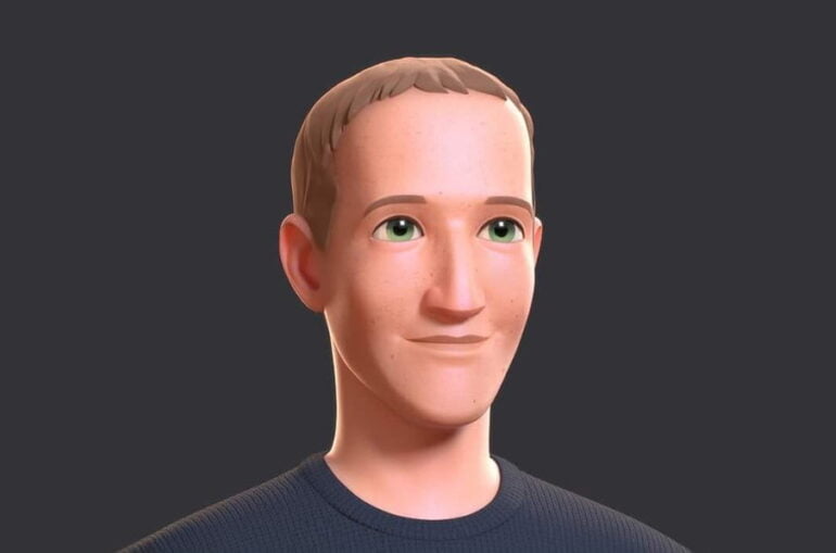 A detailed cartoon avatar of Meta CEO Mark Zuckerberg smiling at the camera.