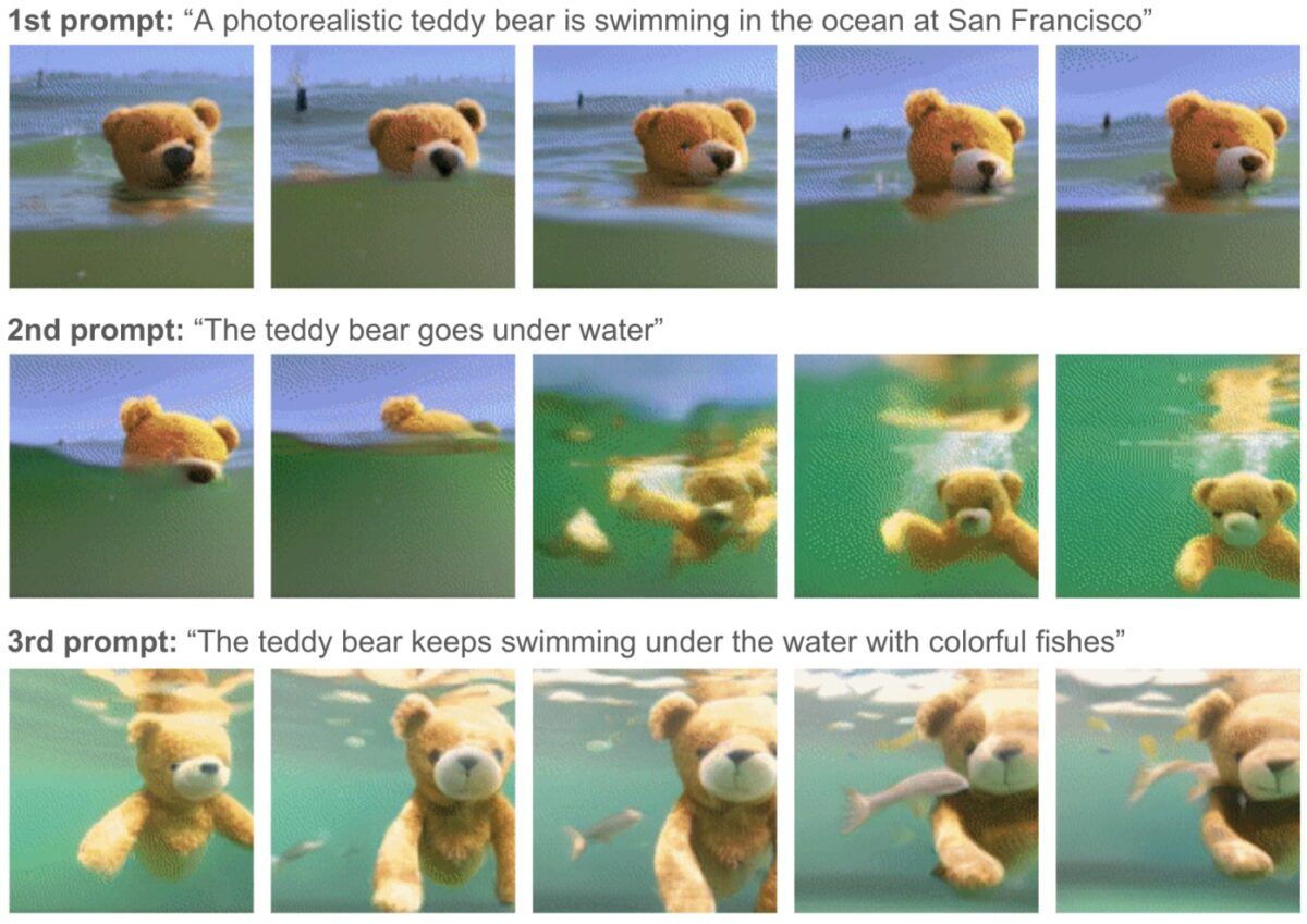 A teddybear swimming in a pool