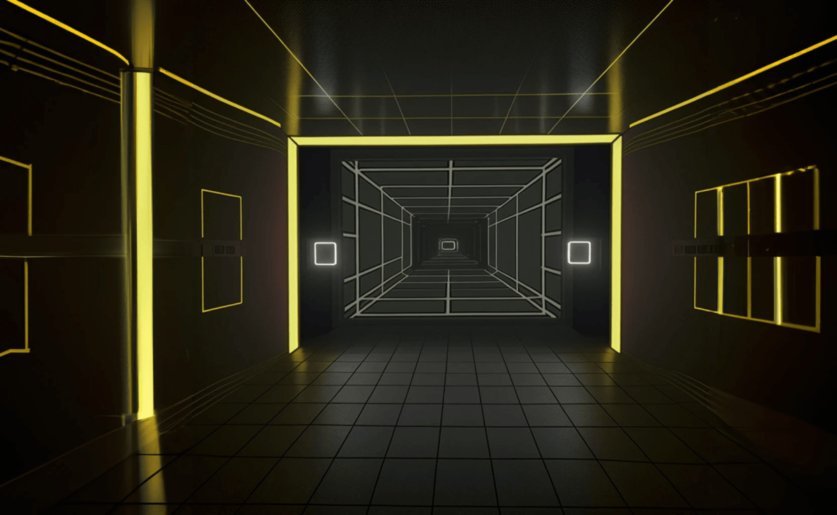 A yellow holodeck corridor