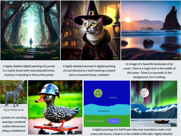 Various generated images of Nvidia's eDiffi AI model.