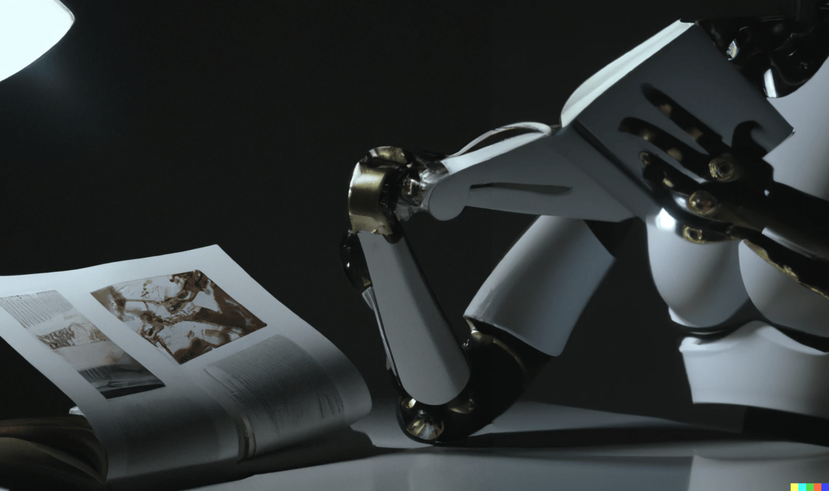 A robot with a book in its hand
