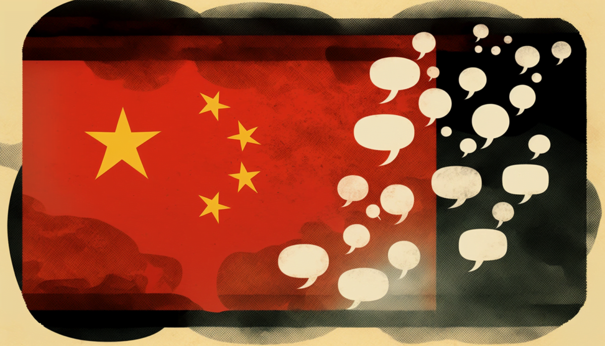 A chinese flag and chatbot bubbles.
