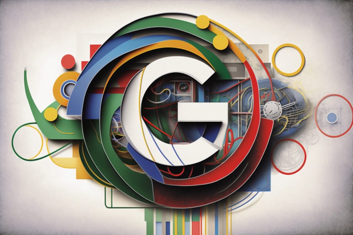 The Google-G in an abstract 2D visualization surrounded by the Google logo colors.