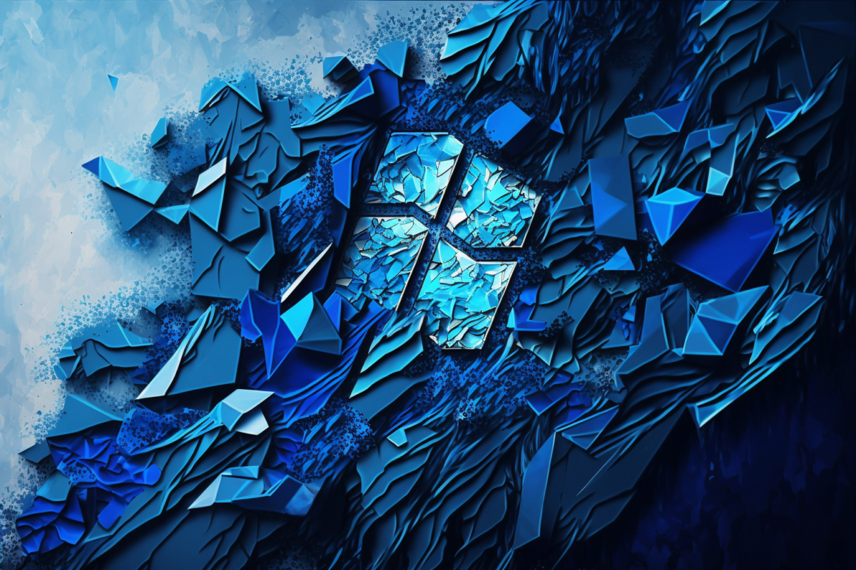 A Windows logo in a blue abstract 2d artsy image.