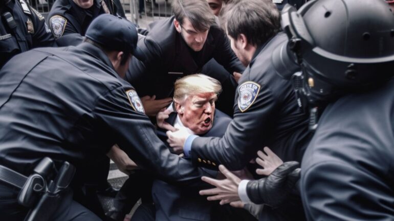 Ein mit Midjourney generiertes Bild zeigt die Verhaftung von Donald Trump.