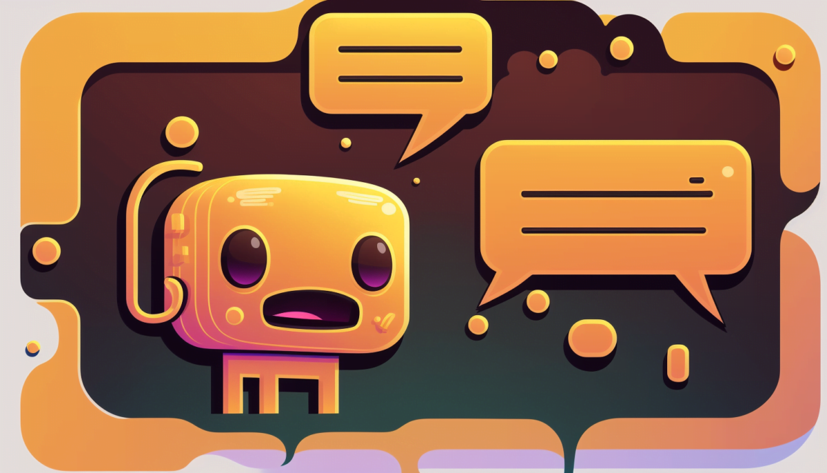 A cartoon robot on the left looks amazed, on its right are speech bubbles.