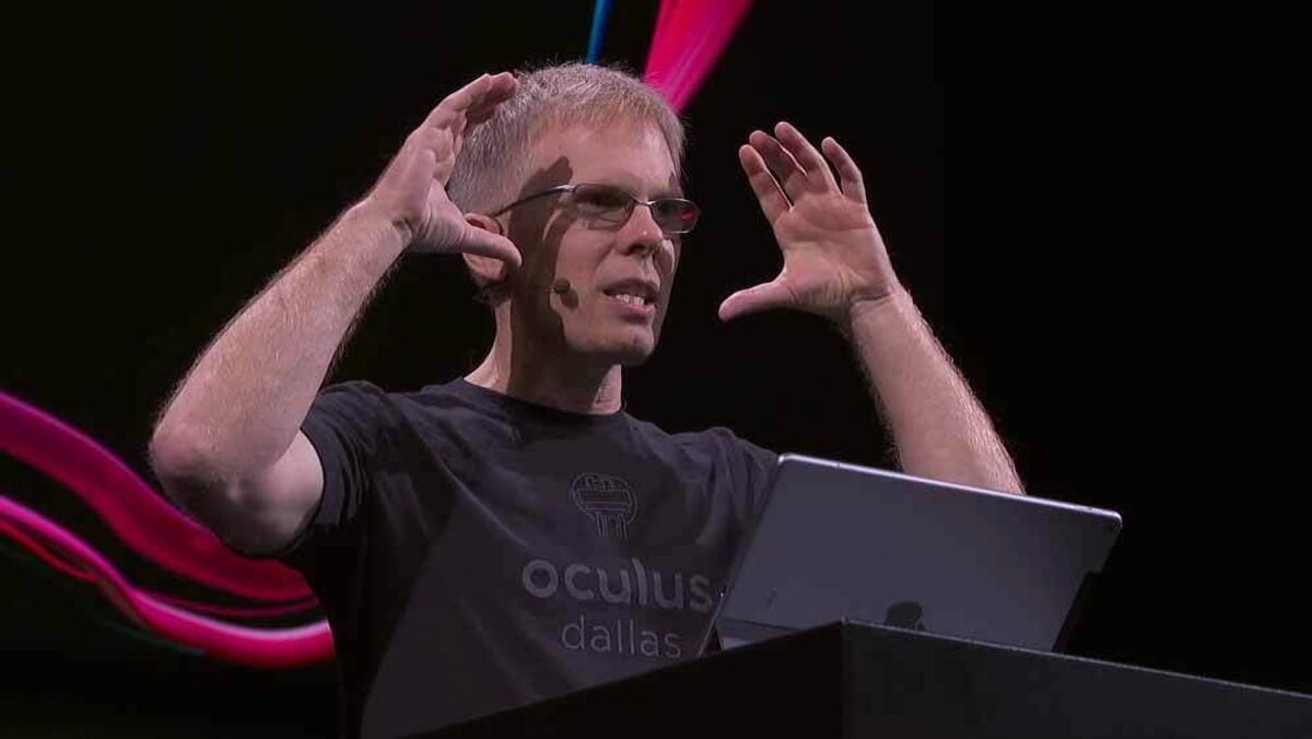 John Carmack on stage at a press event circa 2019.
