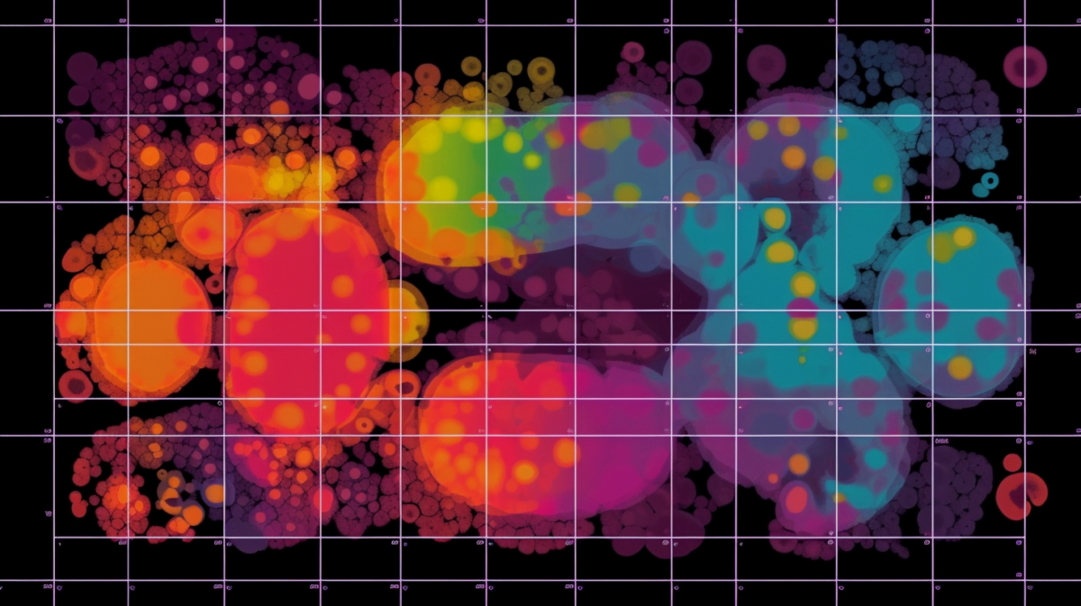 an artistic representation of a neural network parameter by visualizing the weights and biases as a heatmap. Show a grid of interconnected neurons, where the color of each connection represents the weight value, with warmer colors indicating higher weights and cooler colors indicating lower weights. Additionally, illustrate the biases as colored circles on the neurons, with warmer colors representing higher biases and cooler colors representing lower biases
