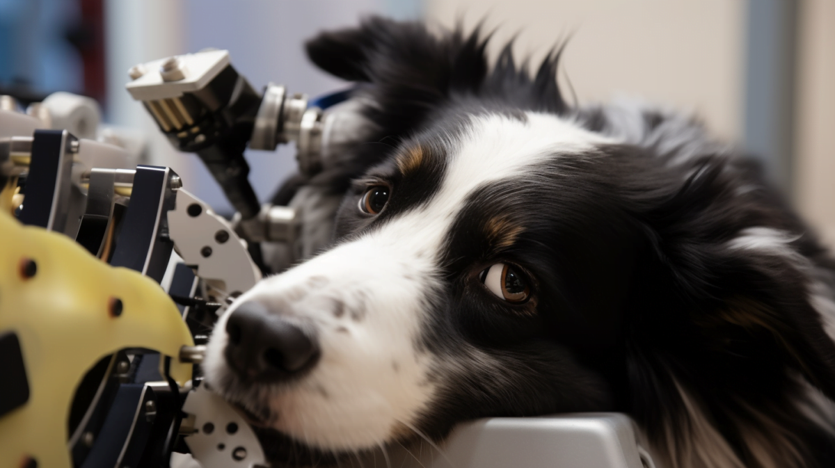 A dog next to a robot, AI-generated.