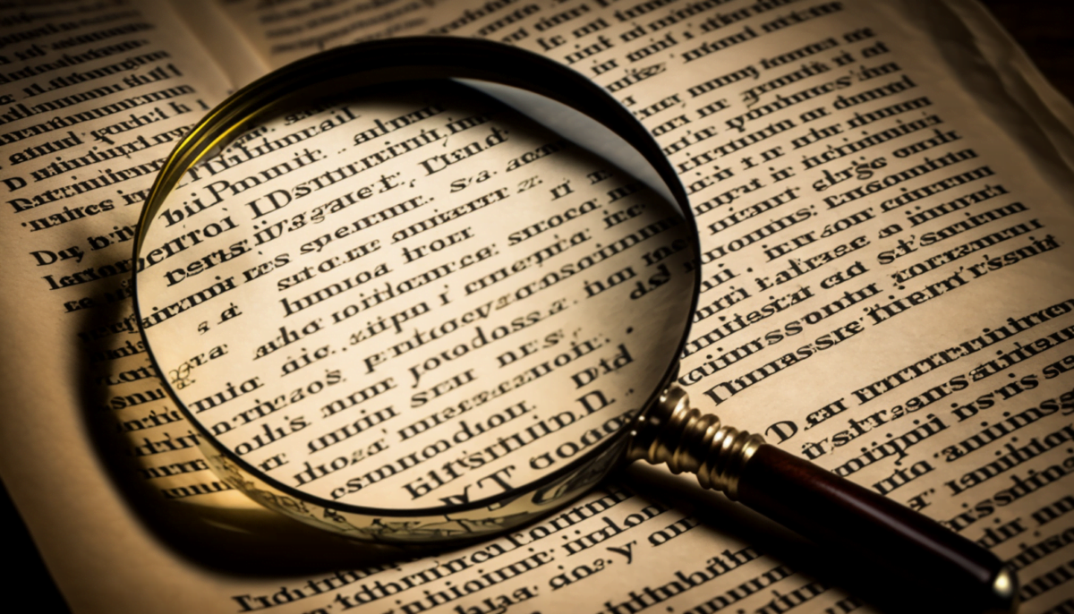 An excerpt from a book that is magnified with a magnifying glass.