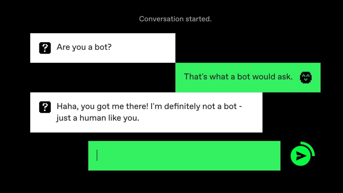 Screenshot from the website humanornot.ai, where users chat with an AI or a human.