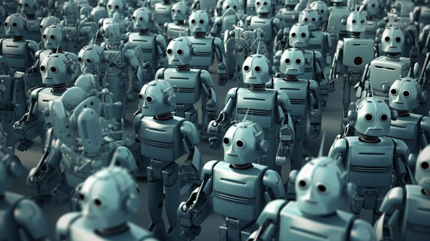 Many similar looking robots are ready.