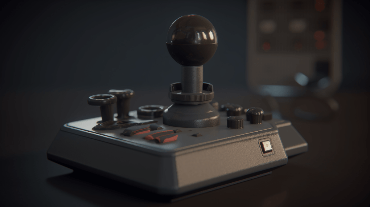 An AI-generated image in 3D render look inspired by an Atari controller.