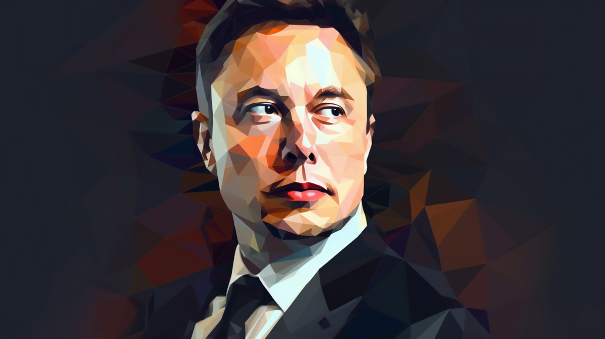 A portrait image of Elon Musk, AI generated, in a polygon style, computer look.