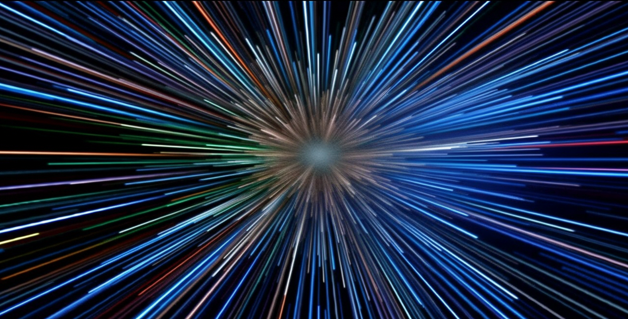 A lightspeed jump in Star Wars style with Google colors.
