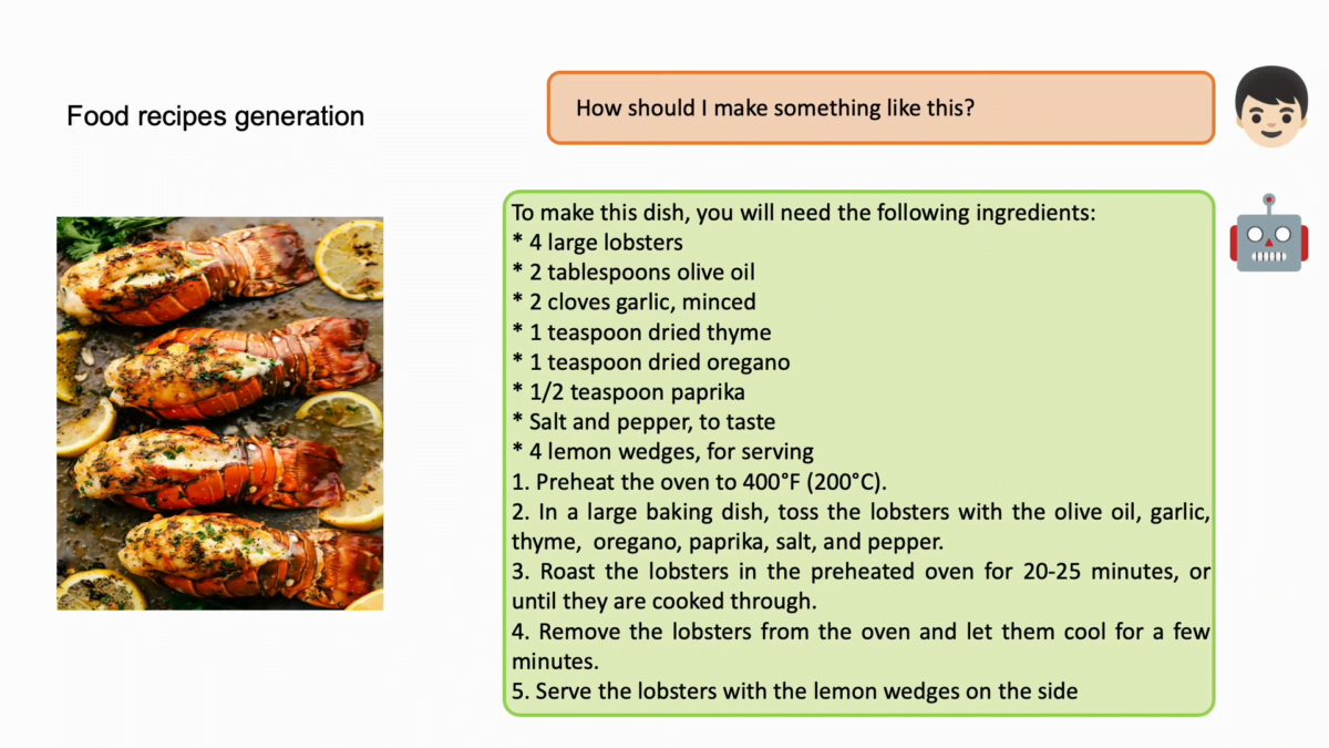 A screenshot of software that describes a picture of a dish of hummers as a recipe.