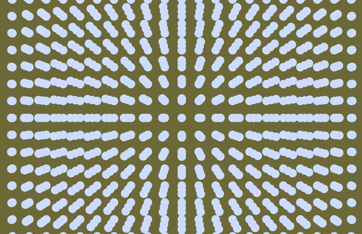 An illustration with many single white dots on a golden background. The grid has a slight 3D effect.