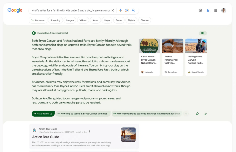 Google, Google'ın bu tür sitelerinden biri, ilk Viewport'un en iyi KI-Antwort ve wenigen weiterverweisenden Links olduğunu söylüyor.