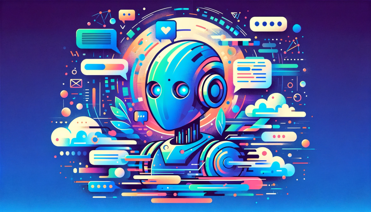 A 16_9 illustration in a simplified Glitch Editorial style for an article about an AI chat bot