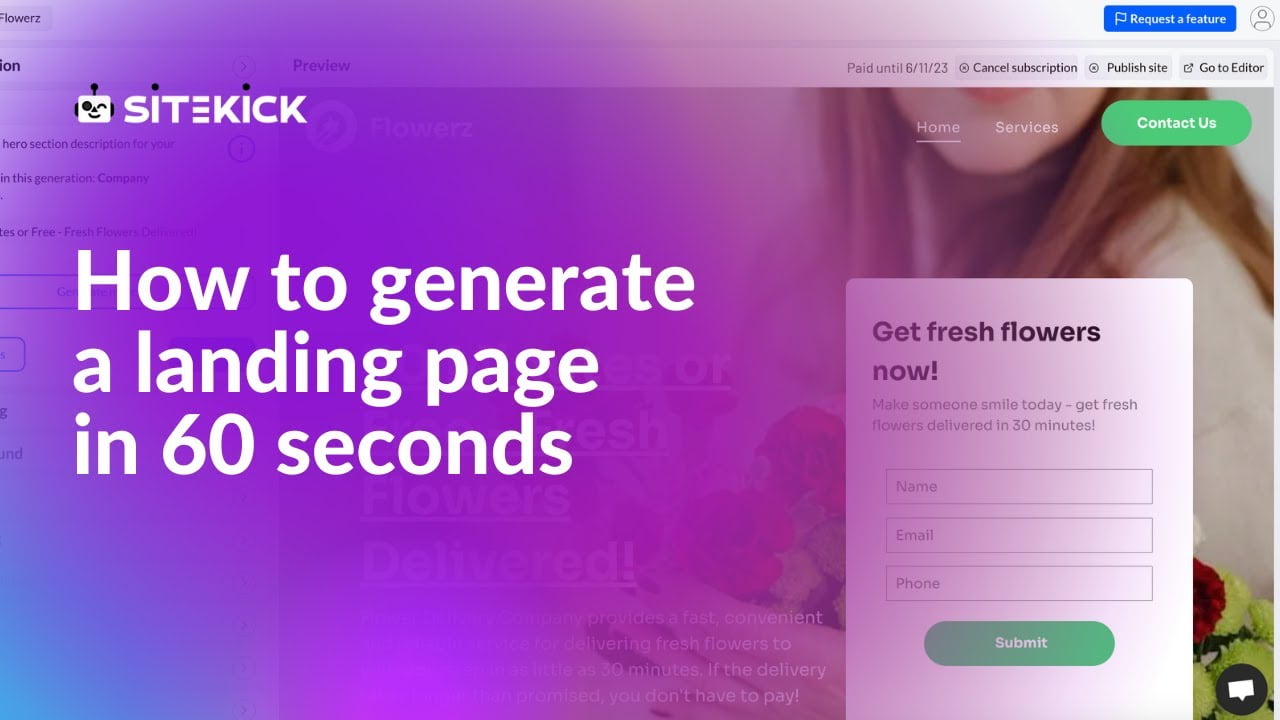 Build your website by describing it with Sitekick.ai