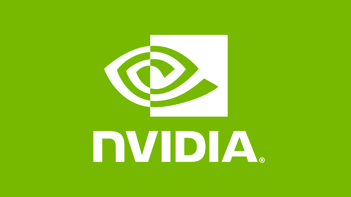 Nvidia logo, white on green background.