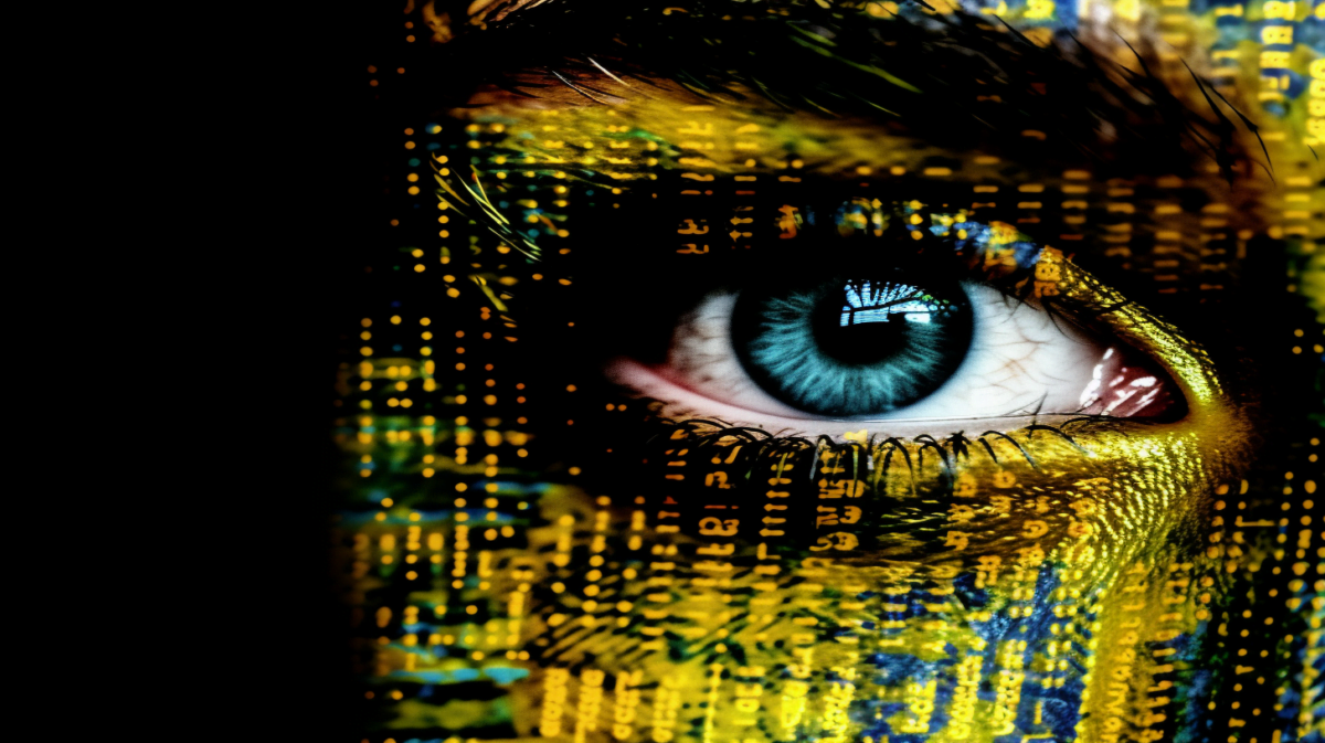 Close-up of an eye in a matrix.