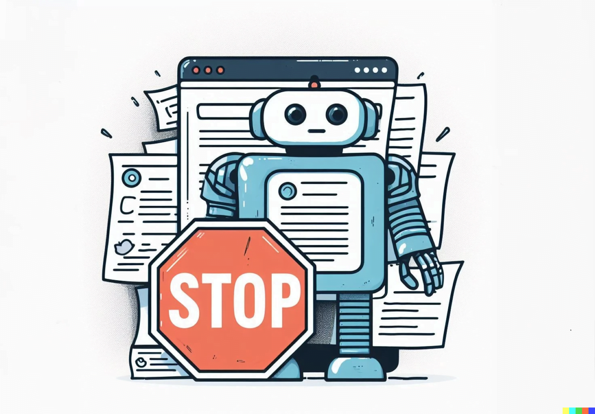 Illustration of a chatbot being blocked from entering a website.