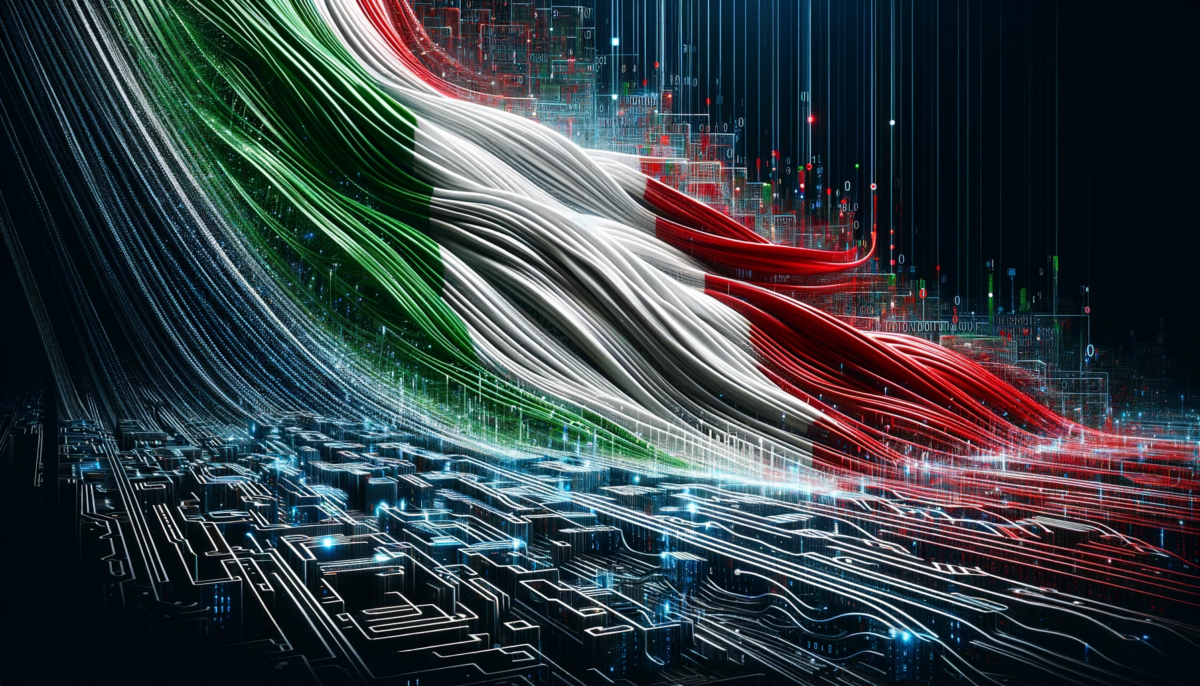 Italian flag in a glitch data stream style illustration.