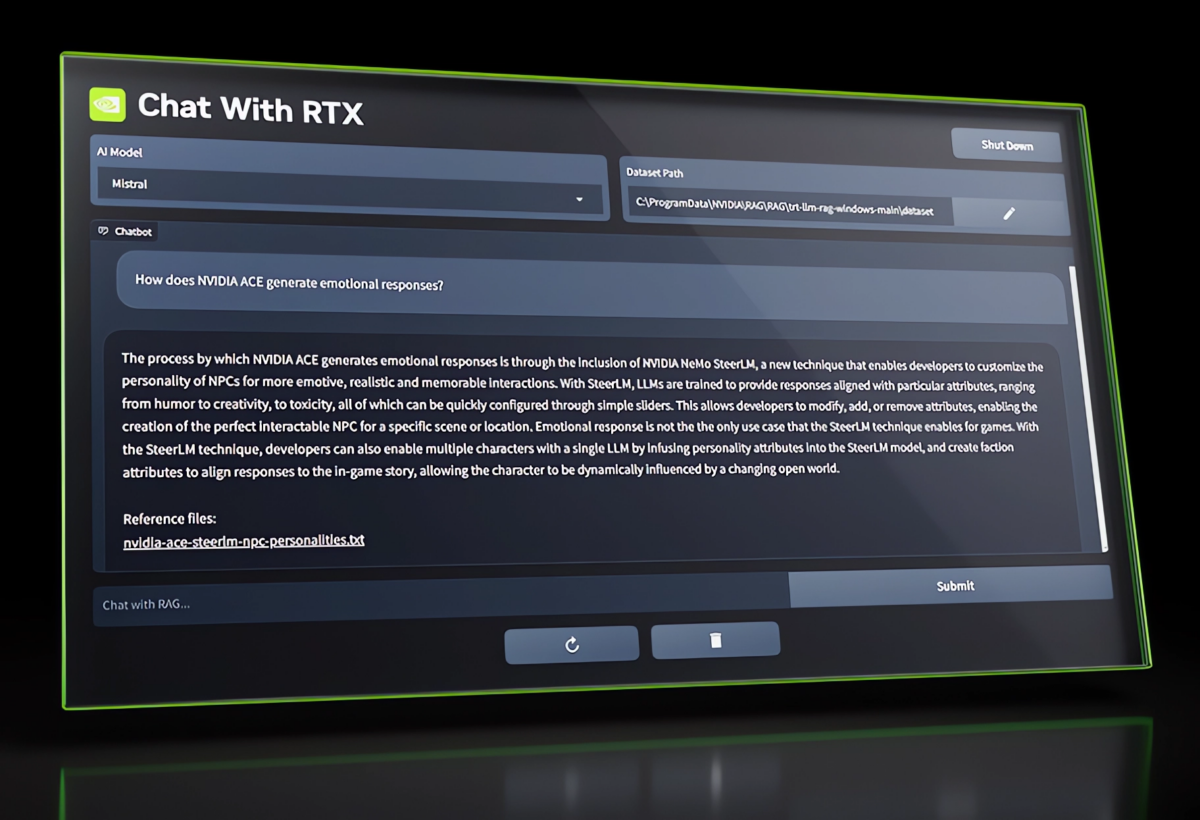 Screenshot of the user interface of Nvidia Chat with RTX
