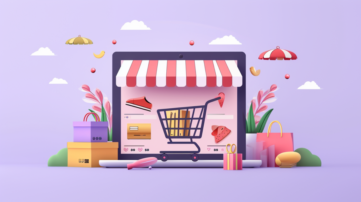 AI illustration for a symbol image representing online shopping and e-commerce.