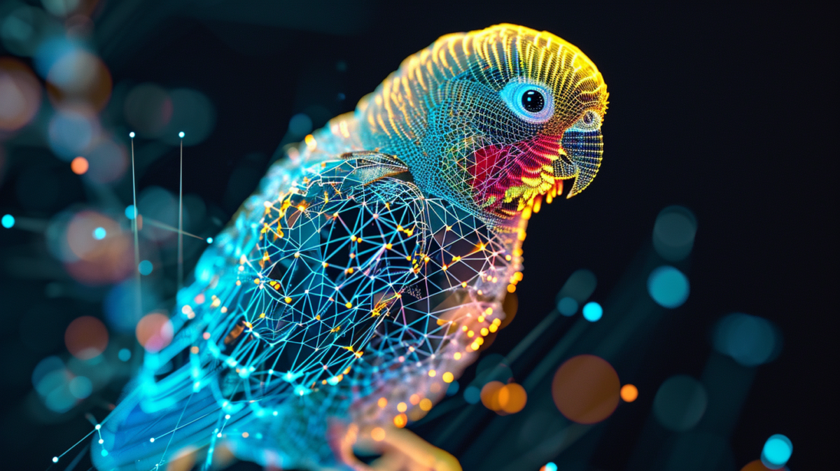 a Parakeet made out of digital computer code