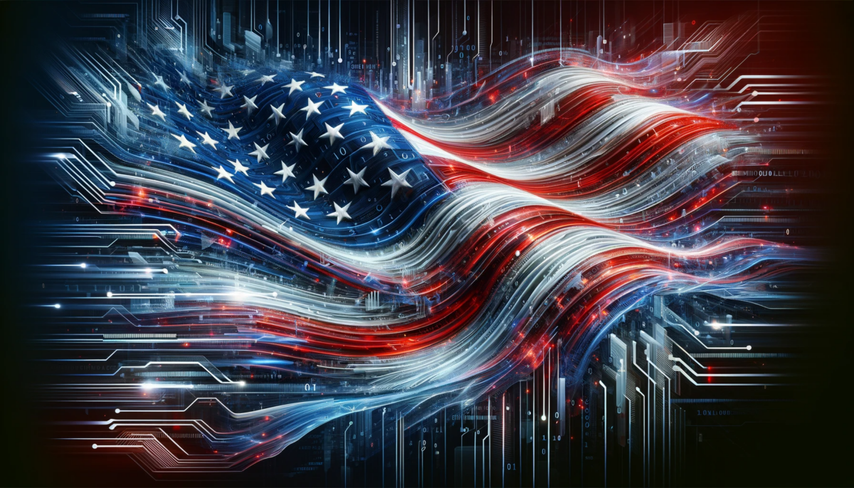 The US flag in a digital data stream.