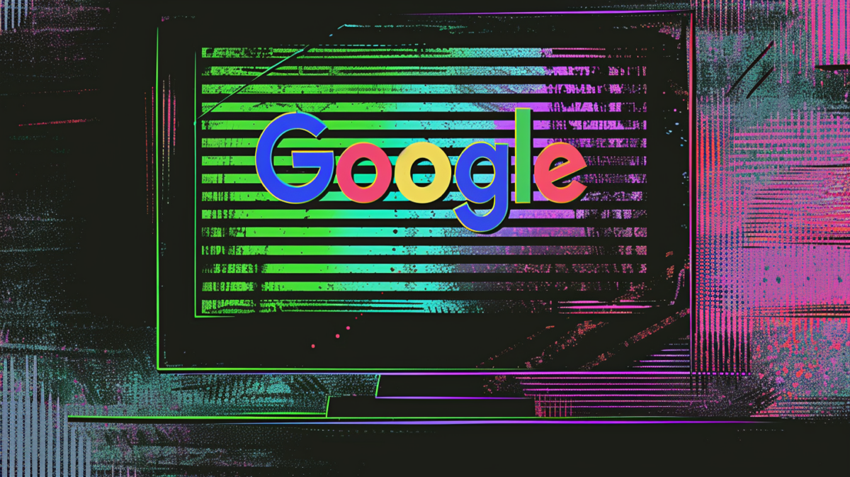 Google logo against a ChatGP background on a monitor
