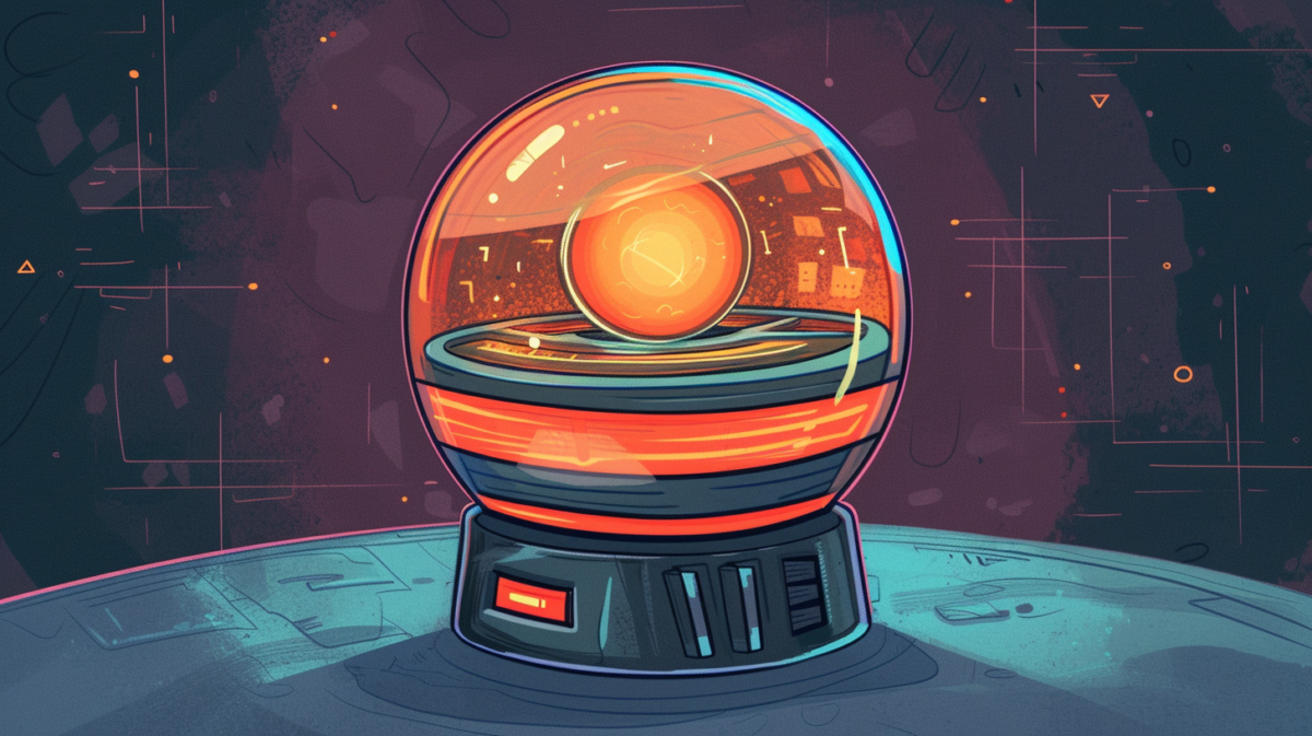 hand-drawn illustration of a videogame console that looks like an orb