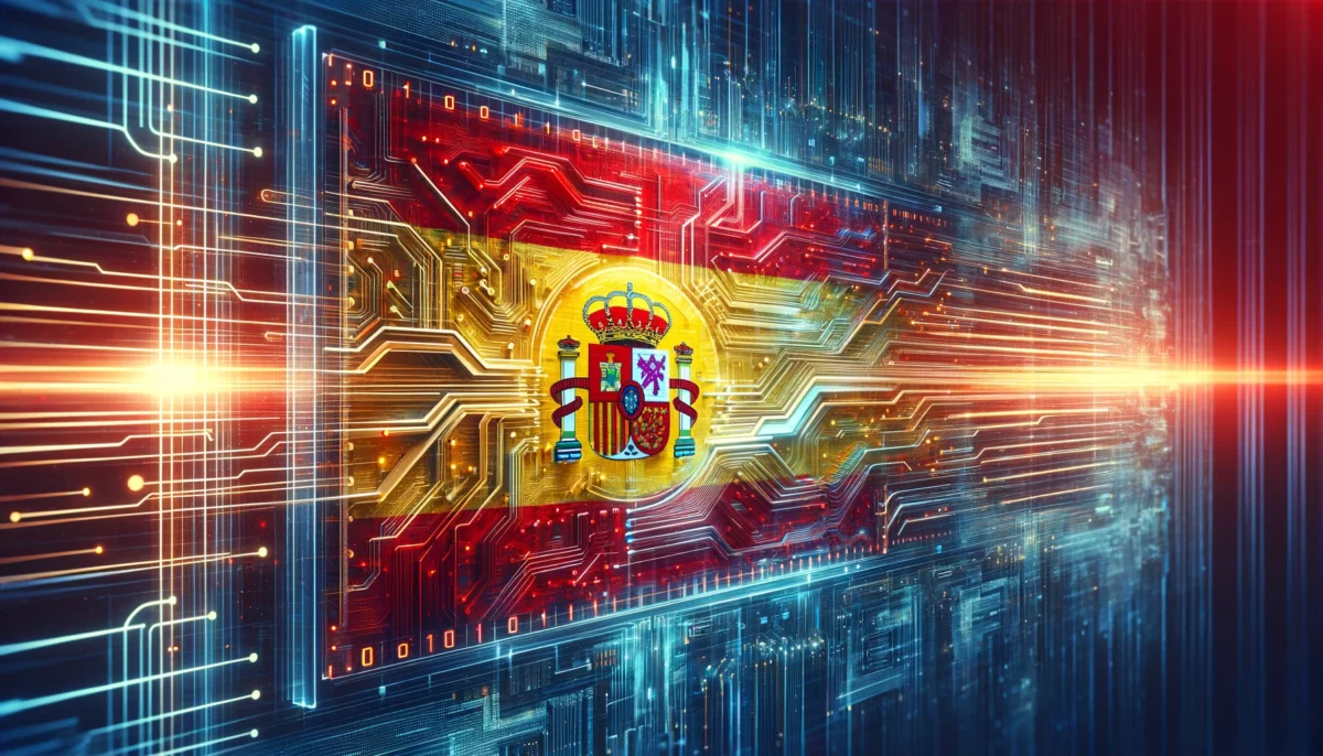Spanish flag illustration in AI data stream