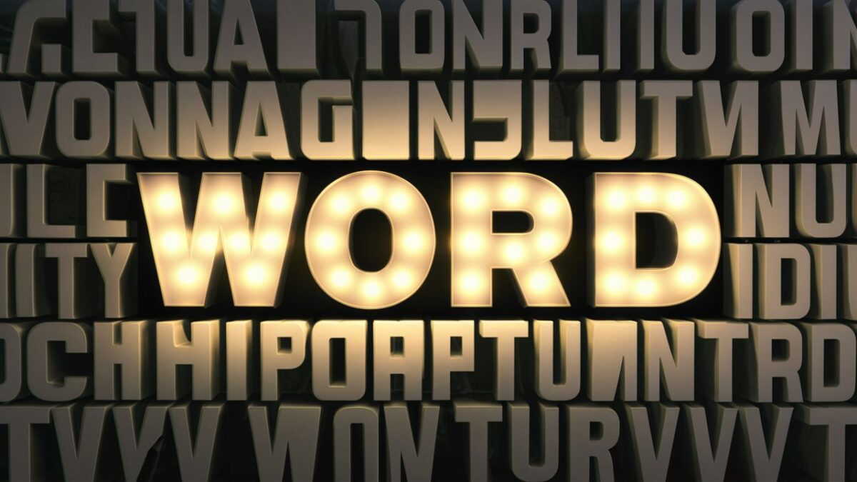 a large number of letters in which individual letters "WORD" are brightly illuminated