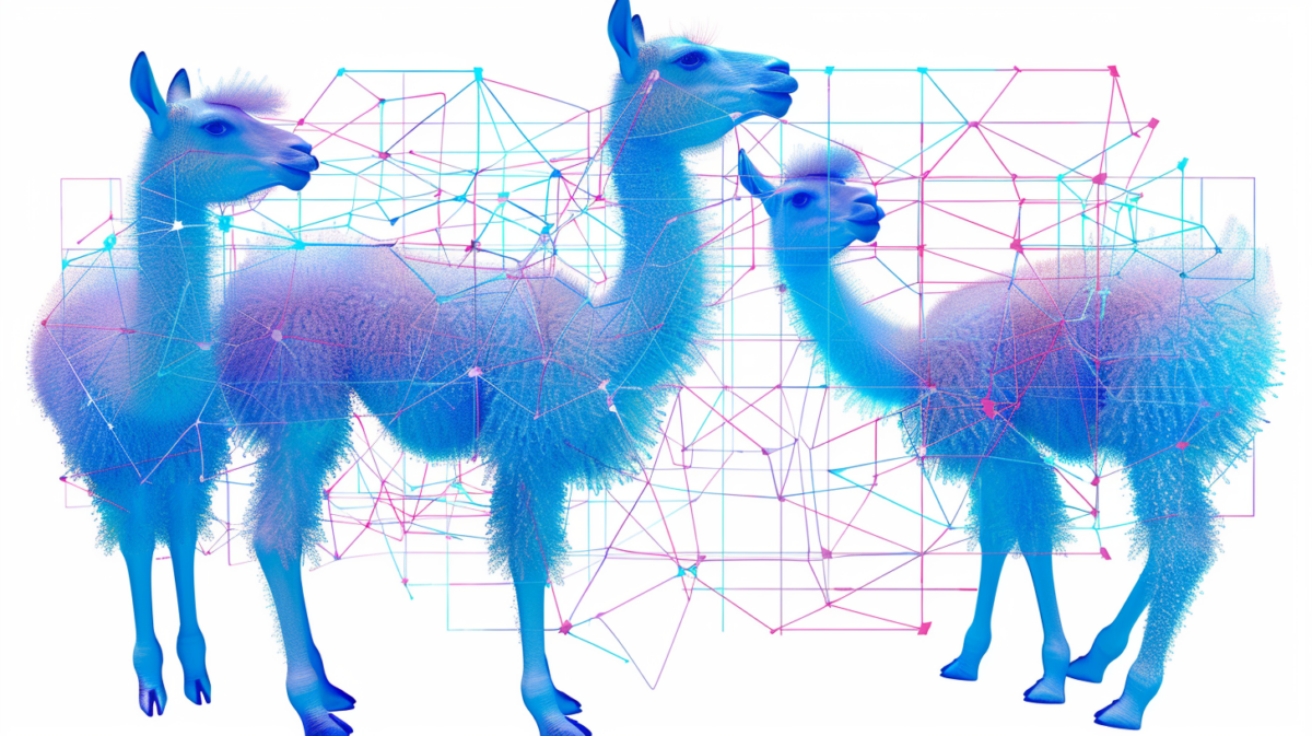 hand-drawn illustration of three baby llamas being generated in a neural network