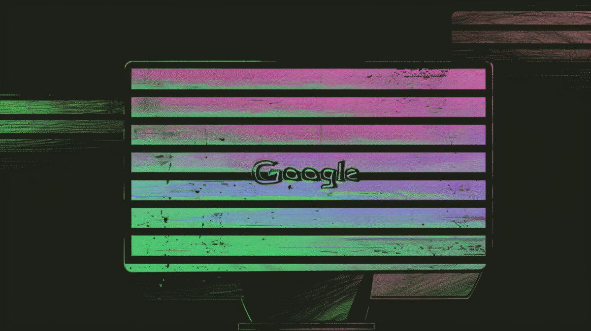 Illustration of a Monitor in ChatGPT colors overshadowing a Google logo.