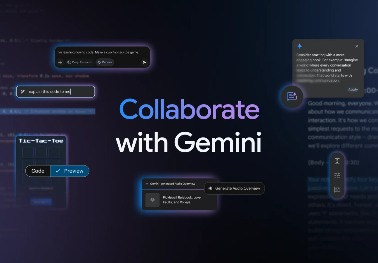 Google adds Canvas editor and AI podcasts to Gemini chatbot