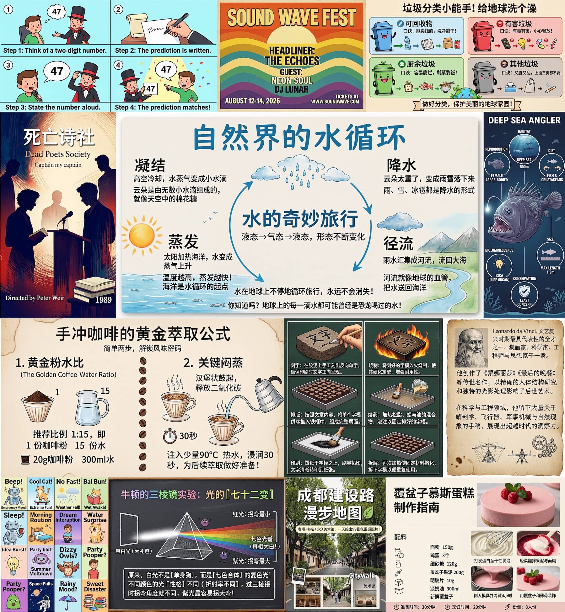 Beispielbilder von GLM-Image mit komplexen Textinhalten, darunter Infografiken, Diagramme und Bilder mit eingebetteter Schrift in verschiedenen Sprachen.