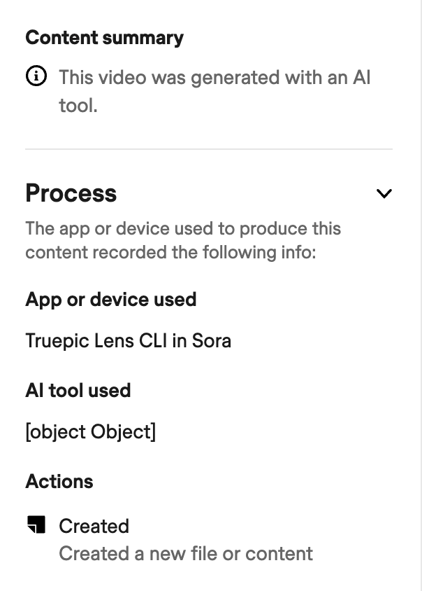 Screenshot der C2PA-Verifizierung eines Sora-Videos mit Content Credentials, ausgestellt von OpenAI am 24. Januar. Die Zusammenfassung zeigt: "Dieses Video wurde mit einem KI-Tool generiert."